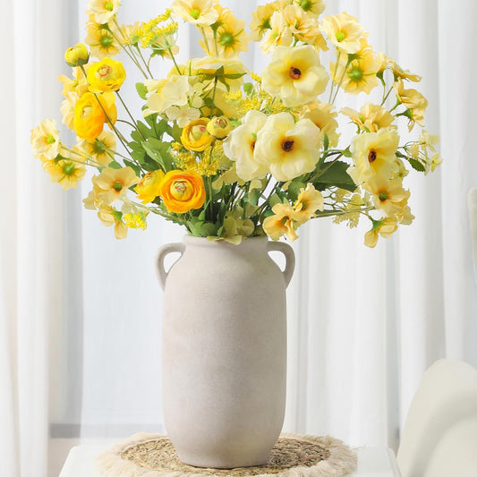 Large Flower Vase Home Decor - 12 inch Tall Ceramic Farmhouse White Rustic Table Vases with Handle Living Room Decoration Decorative Modern for Fireplace Kitchen