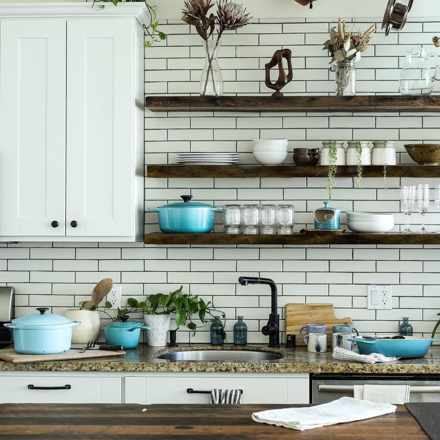 URBANDI, Rustic Floating Shelves, Set of 2, Hidden Bracket, Solid Wood, Heavy Duty, Wall Mounted Shelves, (Dark Brown, 24Wx6D)