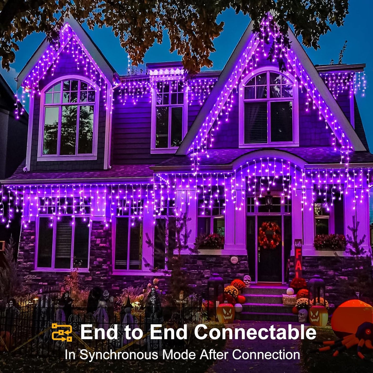 66ft Purple Halloween Lights Outdoor Indoor, 640 LED Icicle Lights for Outside Twinkle Christmas Lights with 120 Drops Clear Wire Timer 8 Modes for House Party Tree Yard Patio Eaves Holiday Decoration