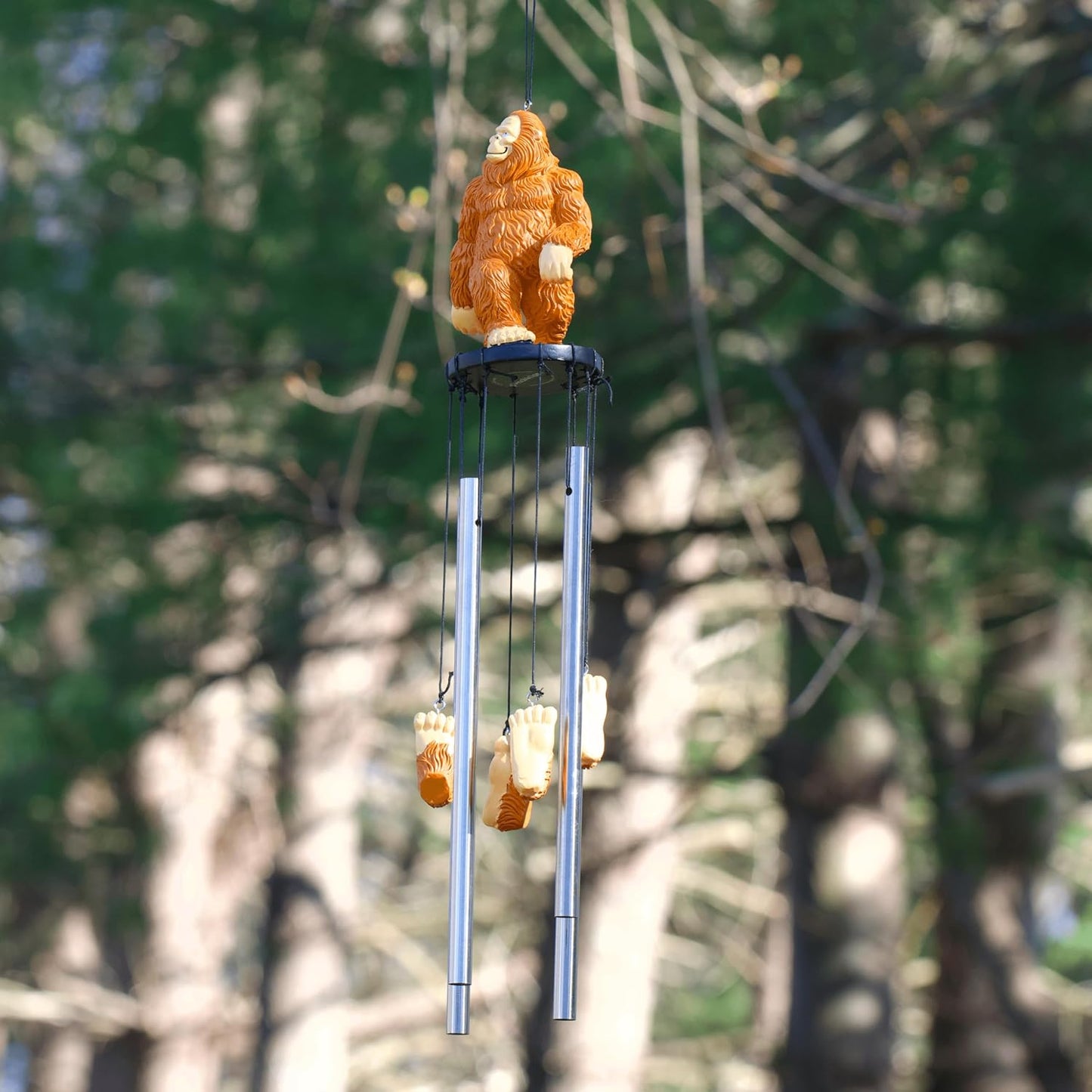 Funny Bigfoot Wind Chime for Outdoors – Sasquatch Yard Décor with Stainless Steel Tubes & Resin Foot Strikers – Unique Garden or Porch Decoration – Hilarious Gift for Cryptid Fans