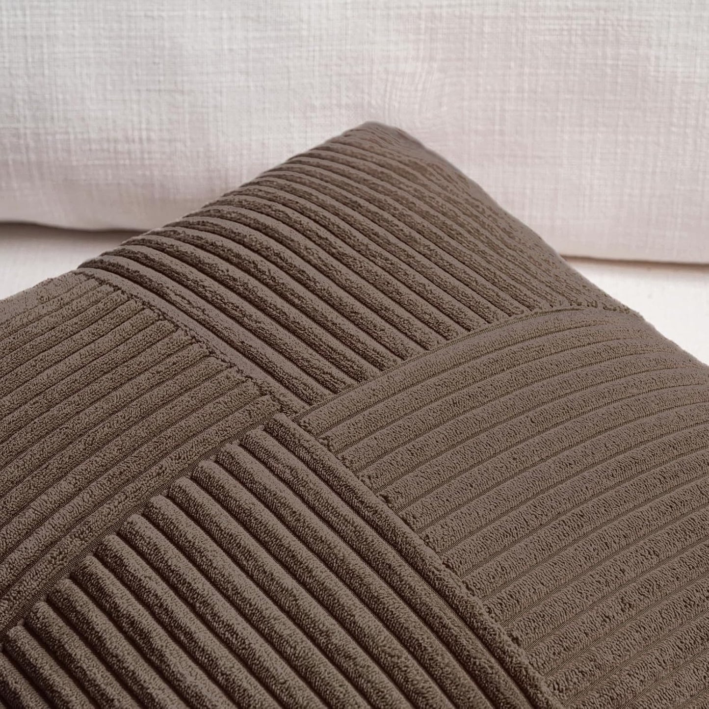 Fancy Homi 2 Packs Dark Brown Long Lumbar Decorative Throw Pillow Covers 16x24 Inch for Couch Bed Sofa, Rustic Farmhouse Boho Home Decor, Soft Striped Corduroy Rectangle Accent Cushion Case 40x60 cm