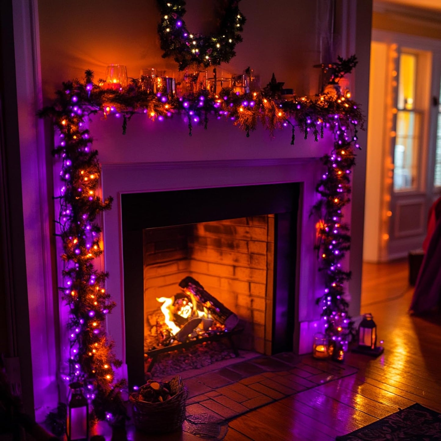 Dazzle Bright Halloween String Lights, 600 LED 196 FT Waterproof Black Wire String Lights with 8 Lighting Modes, Halloween Decorations Outdoor for Party Yard Garden Decor, Purple and Orange