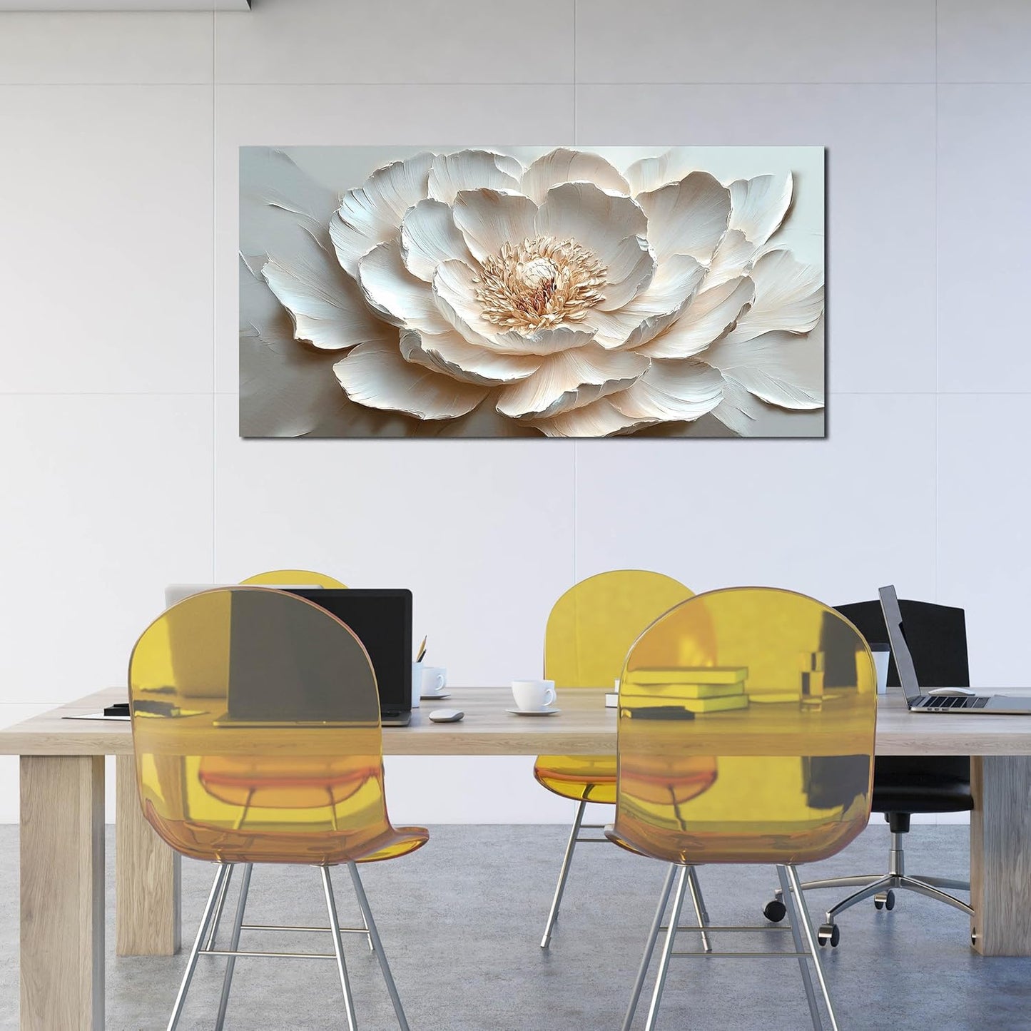 White Flower Canvas Wall Art for Bedroom - Floral Pictures Wall Art for Living Room - Girls Room Decor Ready to Hang Size 24" x 48"