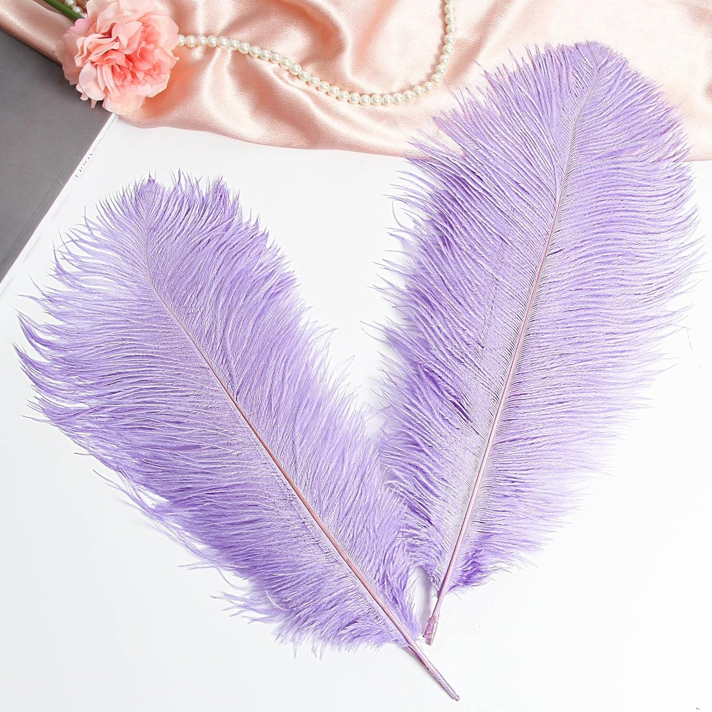 THARAHT Lavender Ostrich Feathers 12pcs Large Natural Bulk 16-18Inch 40cm-45cm for Wedding Party Centerpieces Easter Gatsbi and Decoration Feather