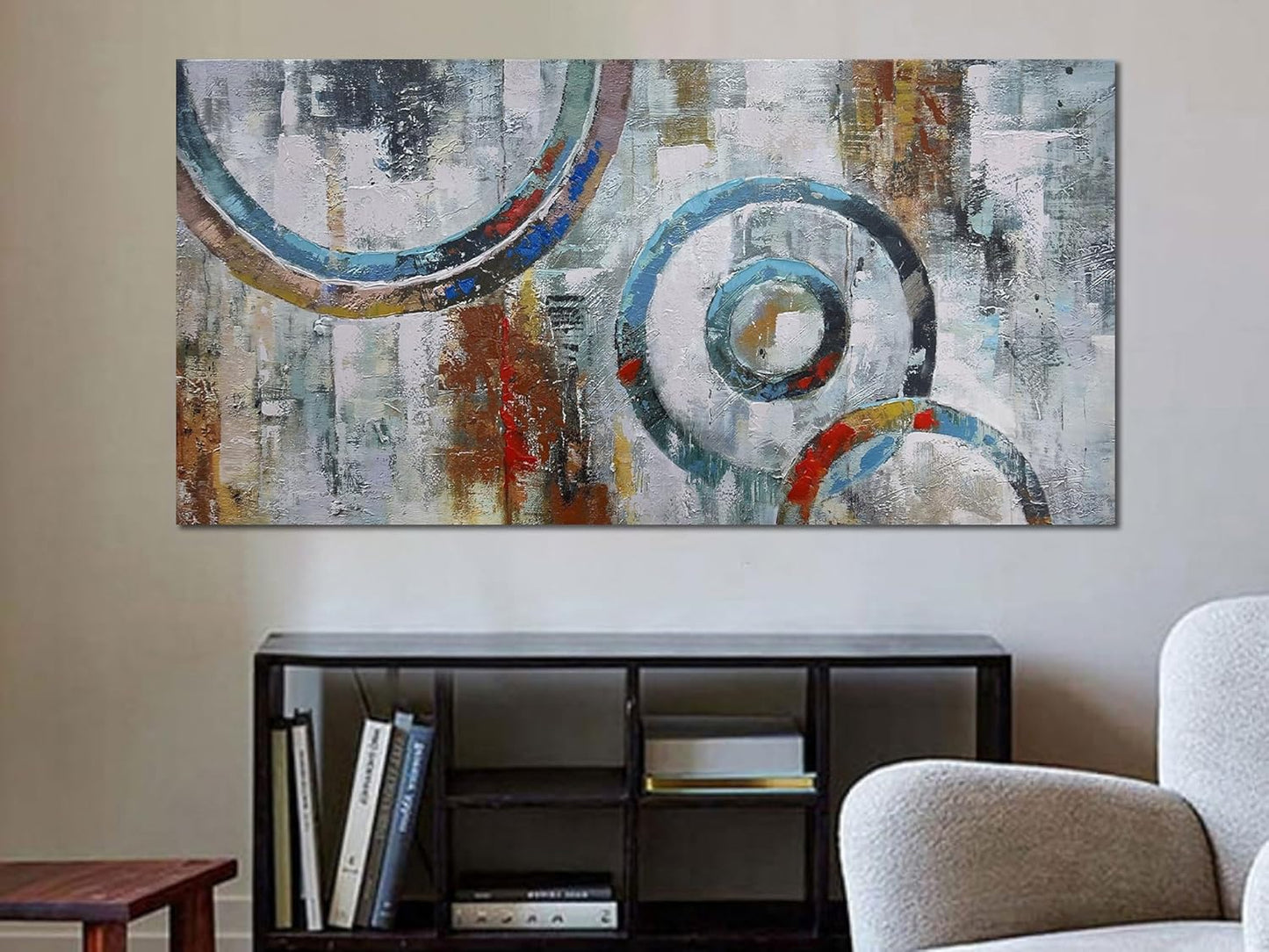 Arjun Abstract Wall Art Geometric Canvas Circle Block Painting Modern Grey Brown Picture Simple Textured Artwork Framed for Bedroom Living Room Home Office Wall Décor, Extra Large 58"x29"