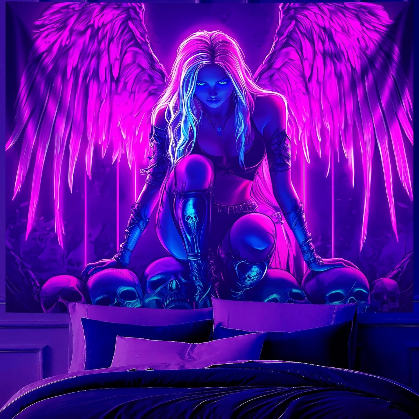 Blacklight Tapestry,WingTapestry Glow In The Dark,UV Reactive Black Light Upright Posters Wall Hanging for Bedroom Dorm Living Room Backdrop Decor (wing8, 59L" x 51W")
