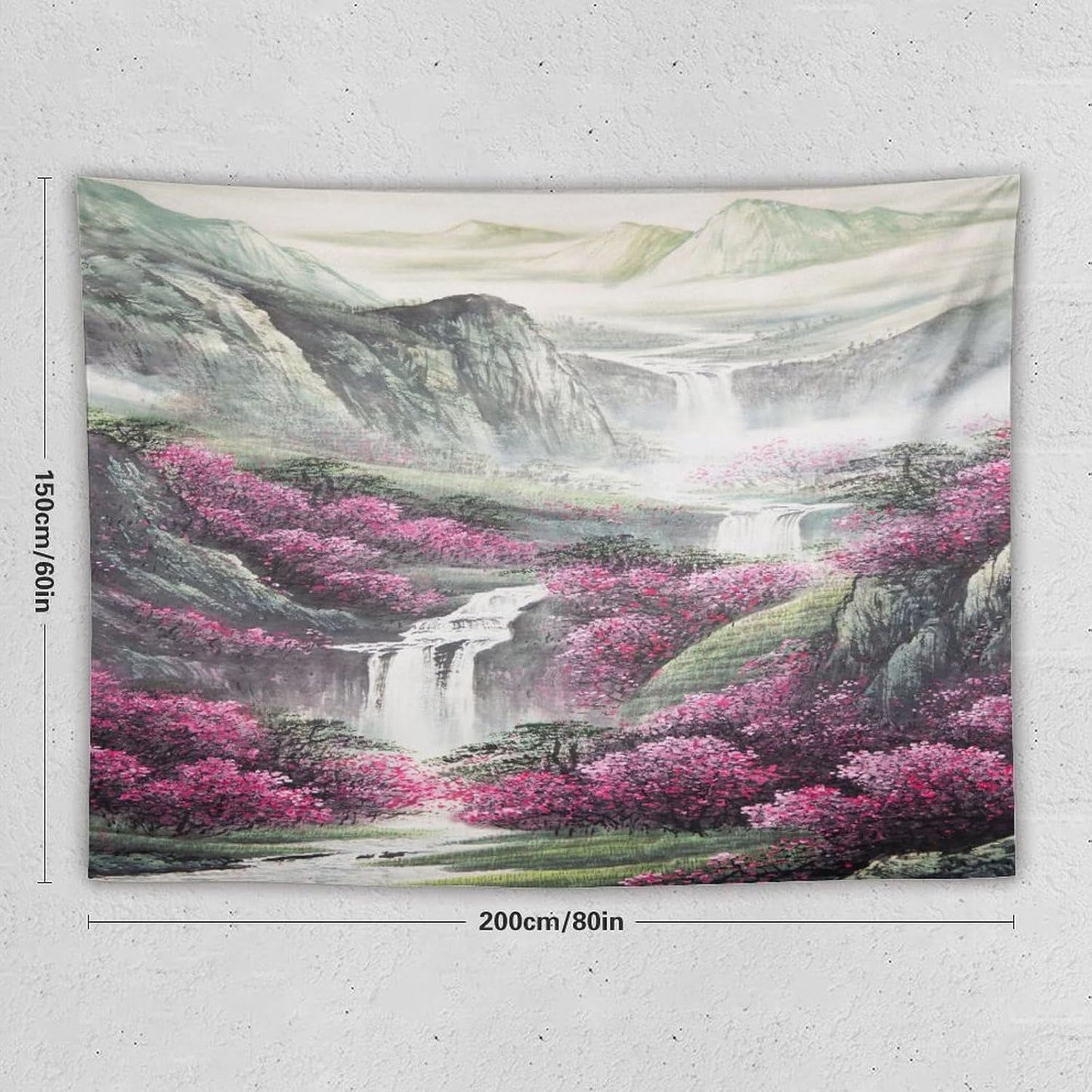 Japanese Tapestry, Red Plum Blossom Mountain Tapestry, Asian Japanese Wall Tapestry, Nature Landscape Tapestries for Bedroom Living Room Decor 80"x60"