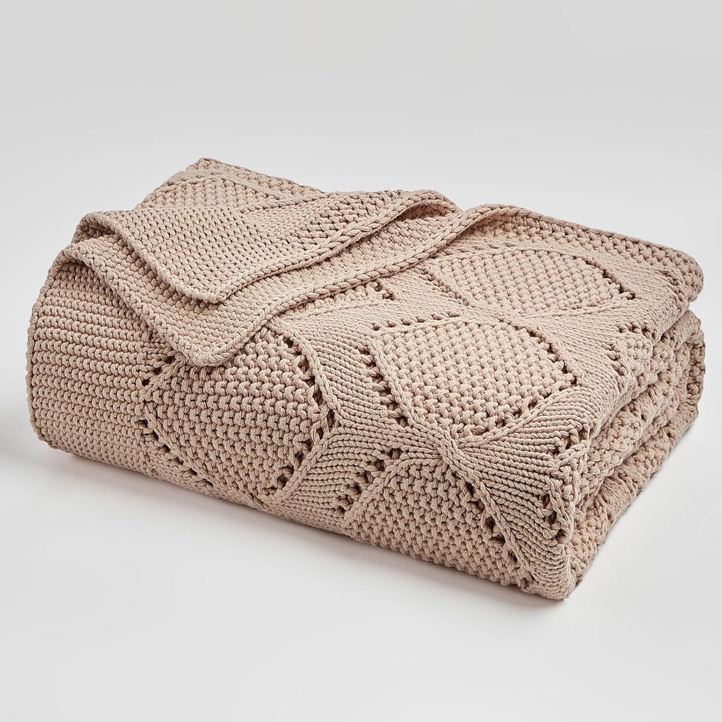 Longhui bedding Chunky Cotton Knit Throw Blanket for Couch, Sofa, Bed, or Chair, Decorative Breathable Fall Cable Knit Blanket 51 x 63 Inches, Pink Rose