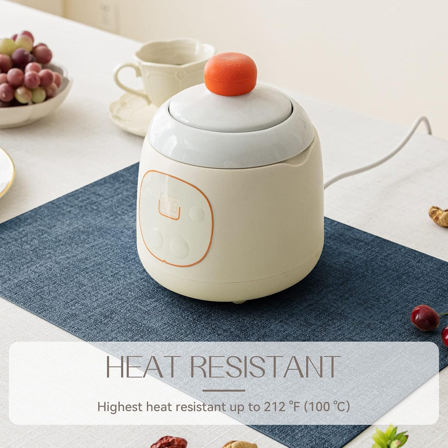 Romanstile Vinyl Placemats Set of 6-12 X 18 Inch - Heat Resistant Place Mats 100% Waterproof Oilproof Wipeable Reversible Faux Leather Table Mats for Kitchen/Dining/Party/Outdoor, Navy Blue