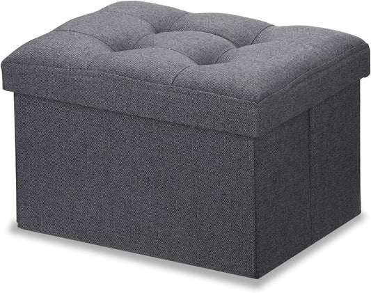 LINMAGCO Ottoman Storage Ottoman with Storage Small Foot Rest Stool Under Desk Stool Short Folding Footrest Linen Cloth Dark Gray 16X12X12IN