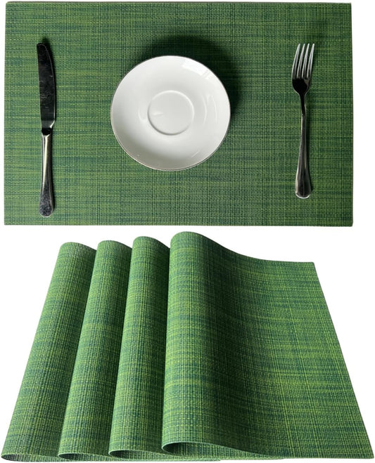 WAZAIGUR Placemats Set of 4 for Dining Table Heat-Resistant Washable Place Mats Woven Vinyl Kitchen Table Mats Easy to Clean,Hunter Green