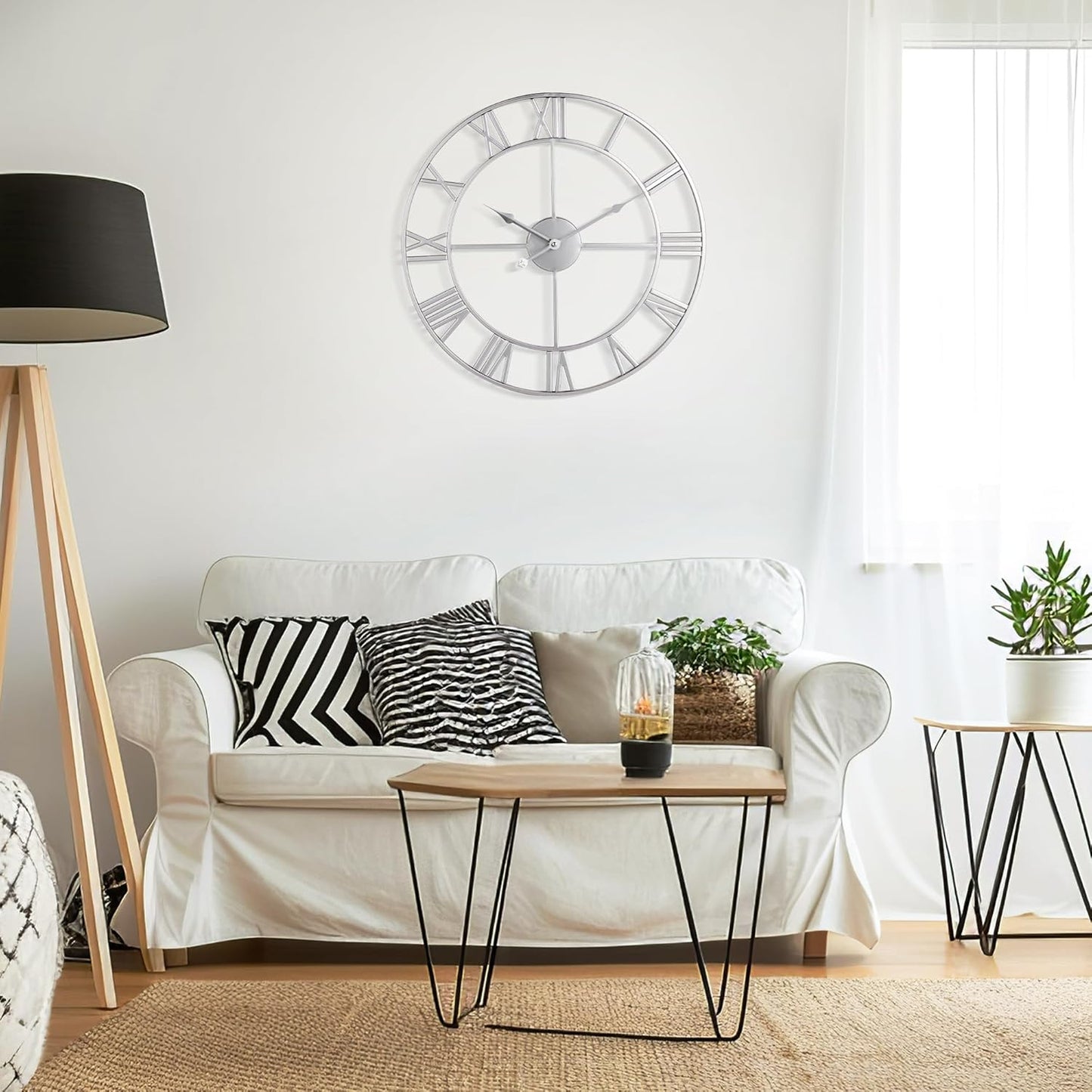 Large Wall Clock for Living Room Decor - 60cm/ 24 Inches Silent Non-Ticking Metal Wall Clocks Battery Operated, Vintage Decorative Modern Wall Clock for Bedroom, Office, Farmhouse Decor