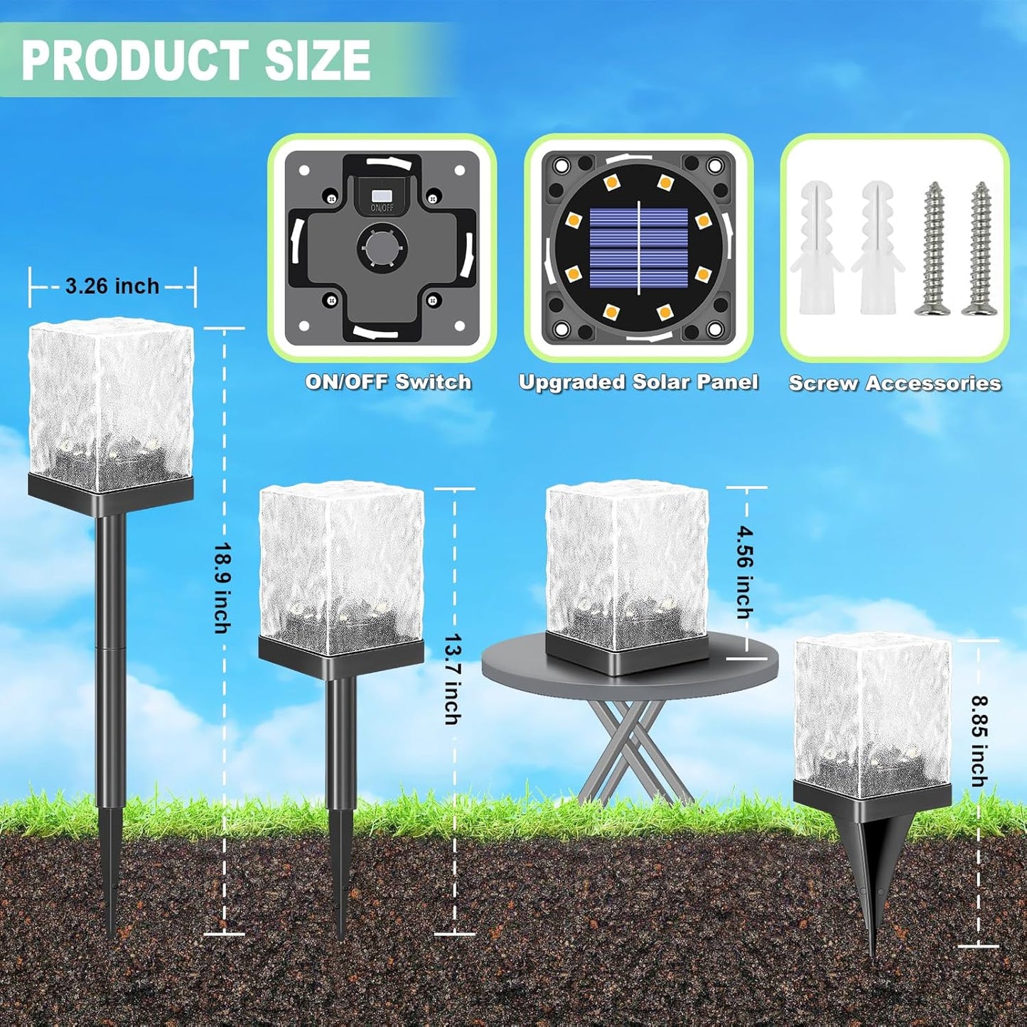 Solar Garden Lights Outdoor, Solar Powered Ice Brick Light Waterproof, Multi-use LED Pathway Landscape Lighting – Auto On/Off Decoration for Table, Ground, Lawn (Warm White, 1 Pack)