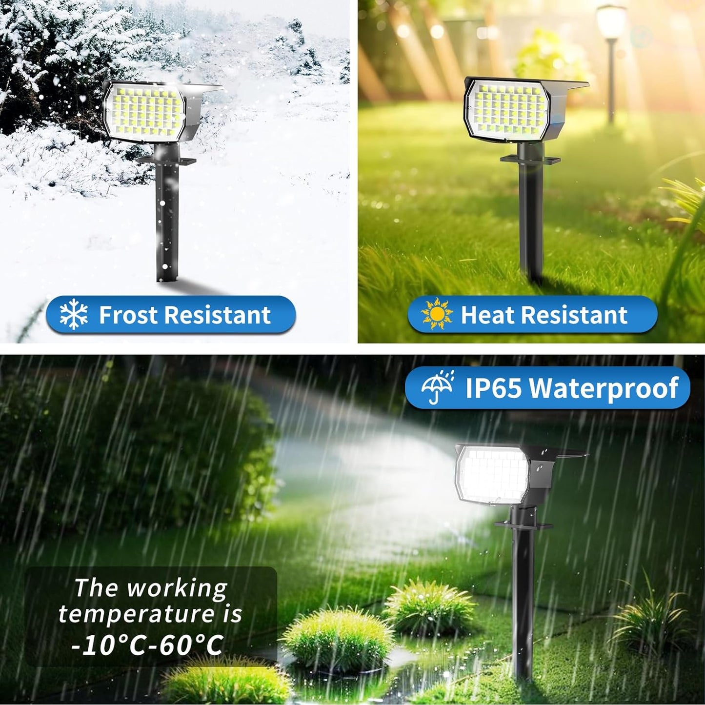 Solar Spot Lights Outdoor 2 Pack, [46 LED/3 Modes] Solar Landscape Spotlights Waterproof, 2-in-1 Auto On/Off Solar Powered Lights for Outside Yard Garden Wall Pathway(Cool White)