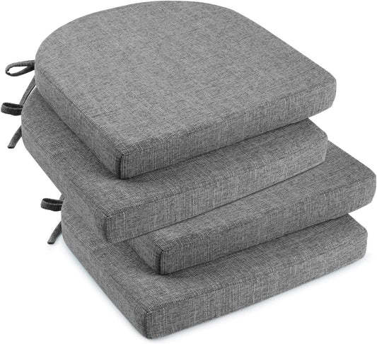 downluxe Indoor Chair Cushions for Dining Chairs, Soft and Comfortable Textured Foam Kitchen Chair Pads with Ties and Non-Slip Backing, 16" x 16" x 2", Dark Grey, 4 Pack