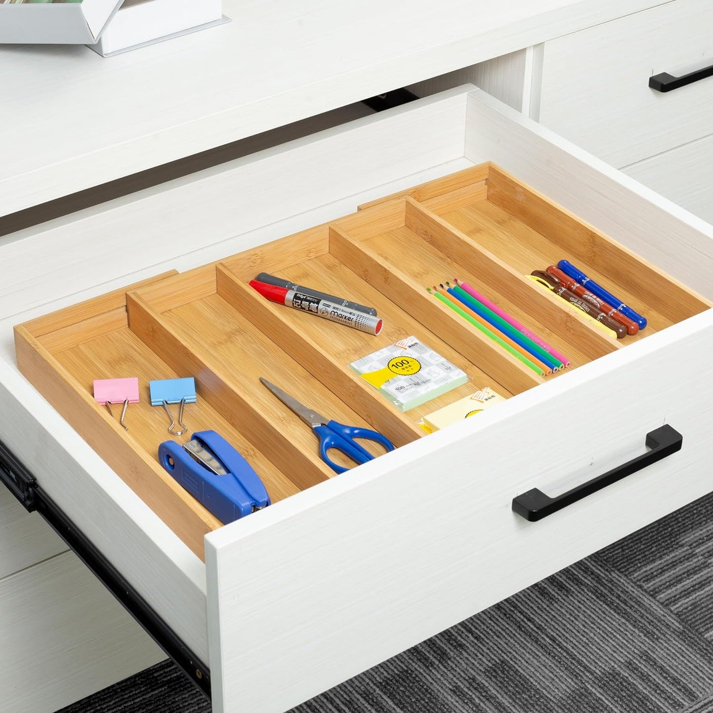 Utoplike Bamboo Expandable Kitchen Drawer Organizer, Adjustable Utensil Holder and Cutlery Tray Organiser, Drawer Divider for Silverware, Flatware, Knives in Kitchen, Bedroom, Living Room, 5 Slot