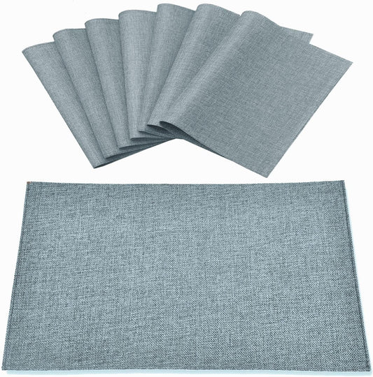 Cloth Placemats Set of 8, Linen Type Fabric Placemats Machine Washable Heat Resistant Placemats Wrinkle Free Thick Polyester Kitchen Place Mats for Dining Table (Light Gray)