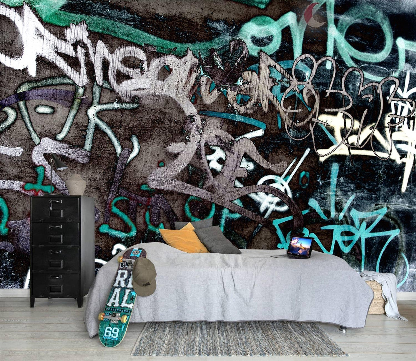 AFZEVEB-Black and White Art Graffiti Wallpaper Wall murals for Bathroom 159"x107" (Not Peel and Stick)