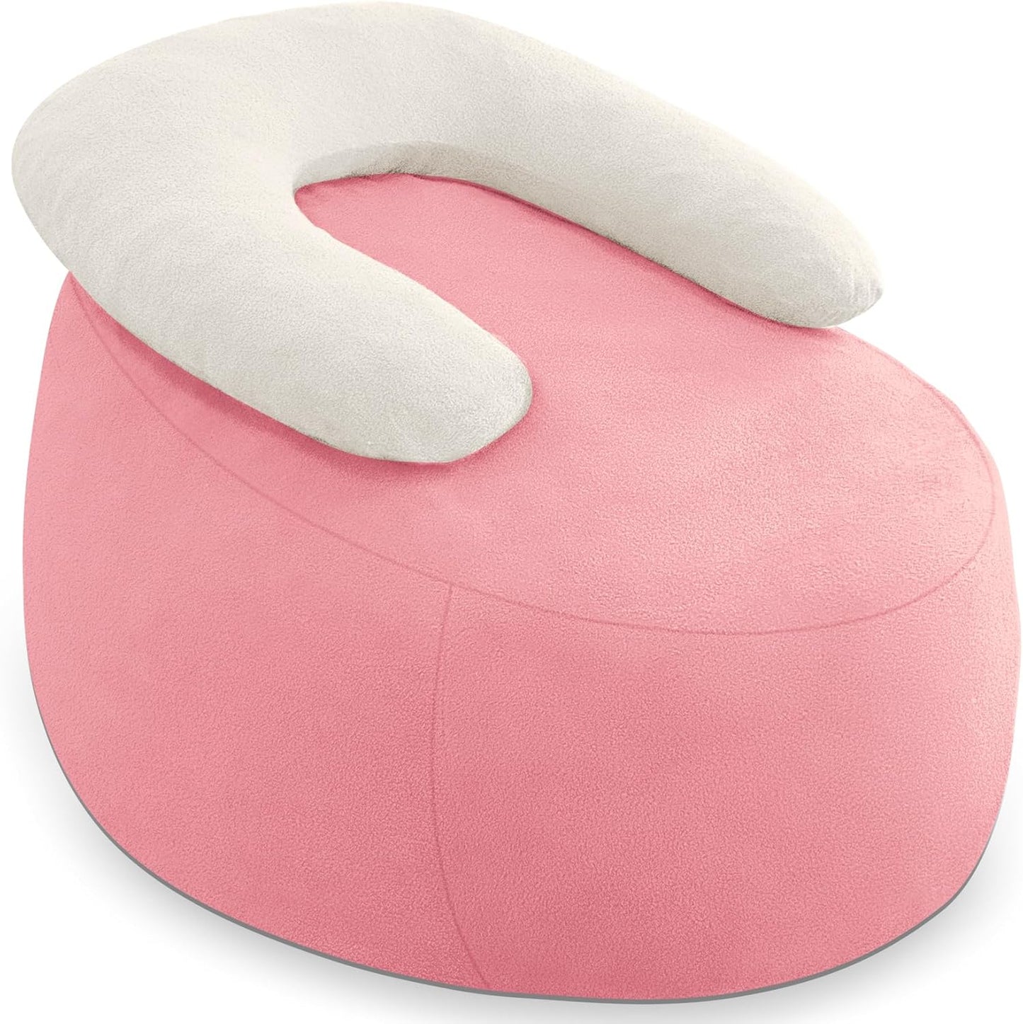 HABUTWAY Bean Bag Chair with U-Shaped Pillow for Adult and Kids Big BeanBag Chair with Filling Ultra Soft Teddy Fleece Couch Chair with Washable Cover for Living Room Bedroom Office, Beige-Light Pink