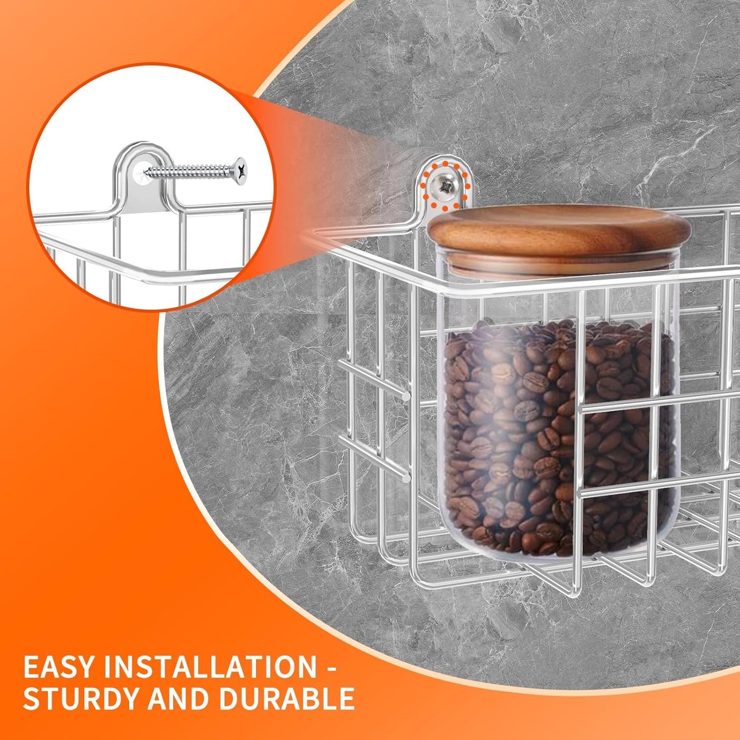 Spice Rack Wall Mount, 4-Pack Seasoning Organizer for Kitchen Storage Organization, Spice Holder Shelf Saving Space for Cabinet, RV, Pantry, Silver