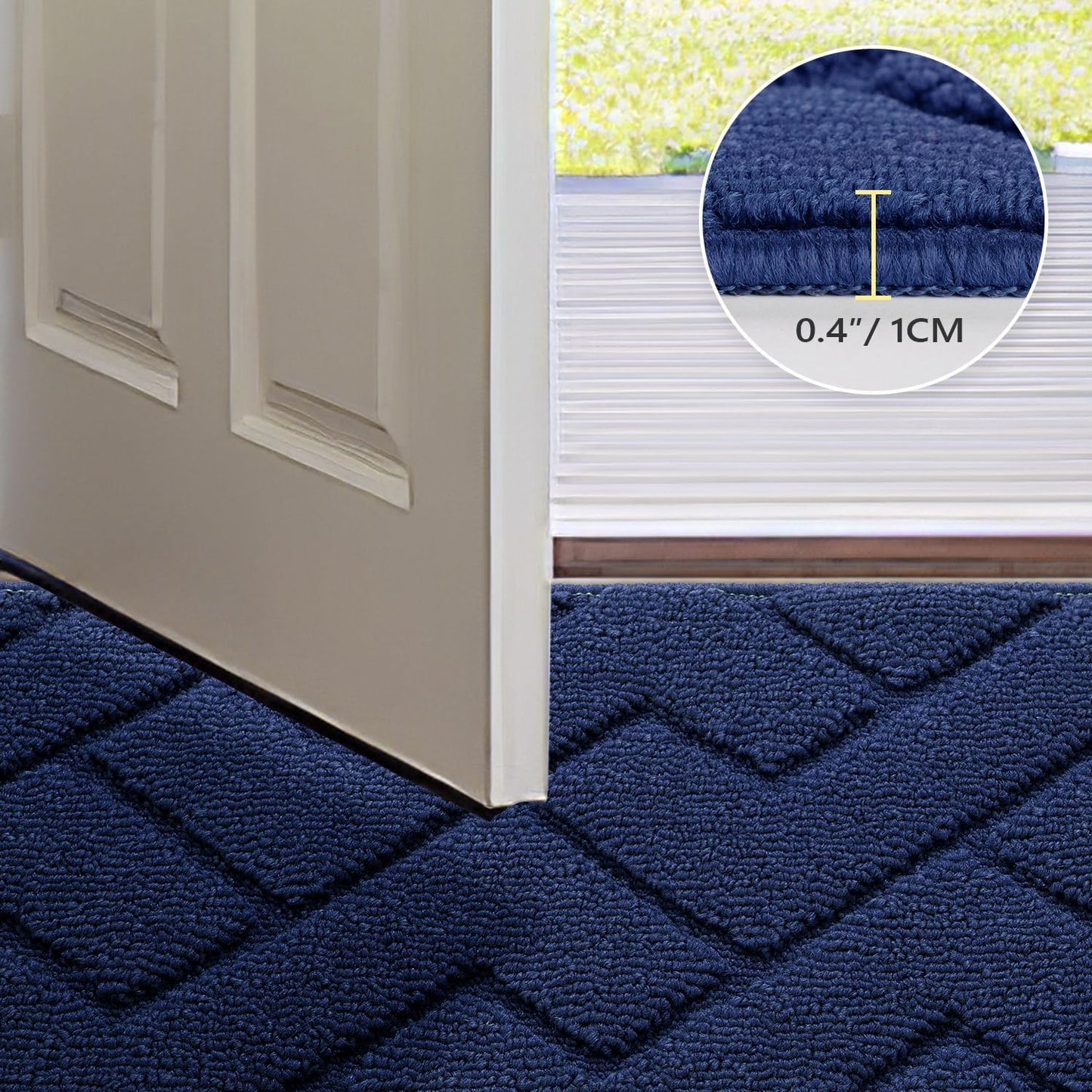 hicorfe Indoor Door Mat,Non Slip Door Mats,32"x48" Front Back Door Mat Rubber Backing,Absorbent Resist Dirt Entrance Inside Floor Mats for Entryway Washable Low-Profile(Navy Blue)