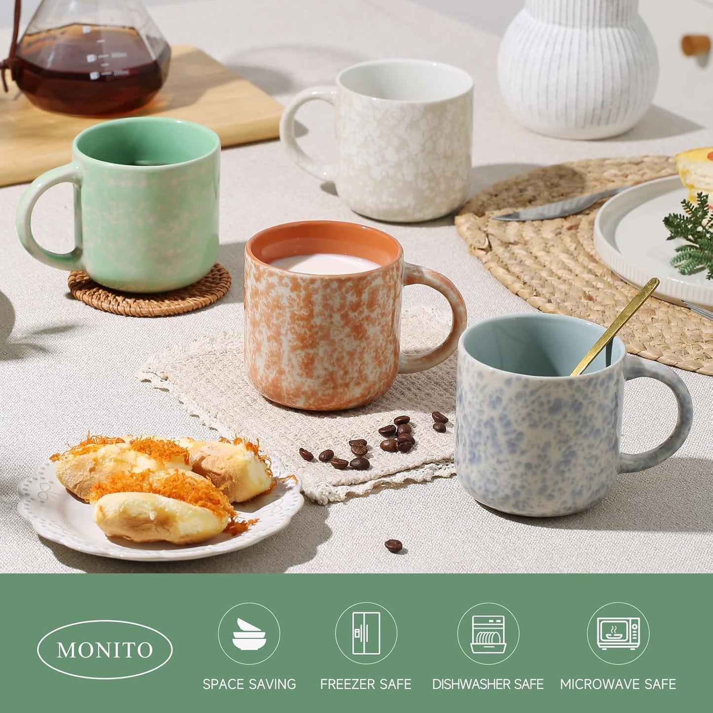 12 OZ Coffee Mugs Set of 4, Modern Ceramic Coffee Mugs Set with handle for Tea/Latte/Cappuccino/Milk/Cocoa.