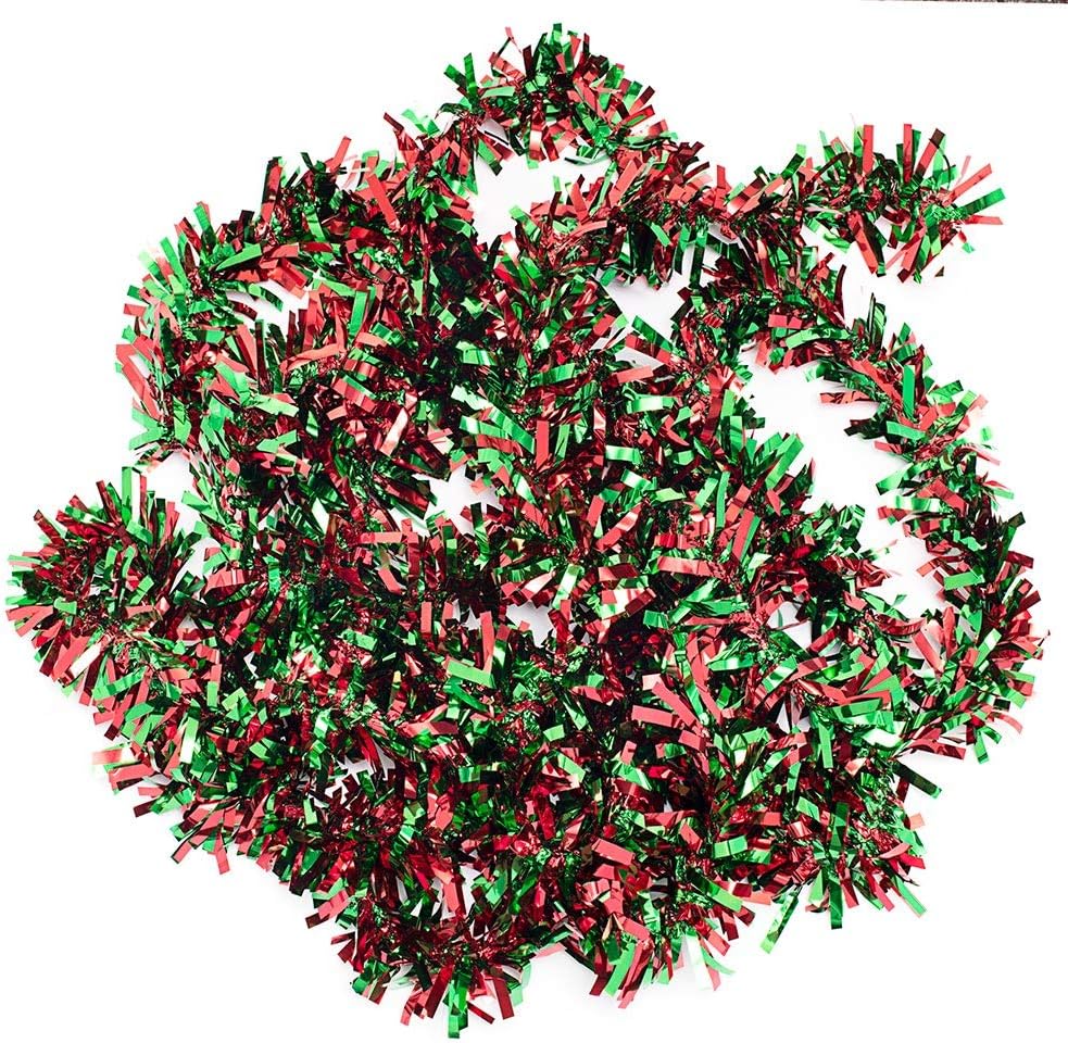 Anderson's Red & Green Metallic Tinsel Twist for Trailer Or Golf Cart, 4 inches Wide x 25 ft Long, Christmas, Birthday, New Year's Eve, Graduation and Holiday Garland Decor for Parties and Parades