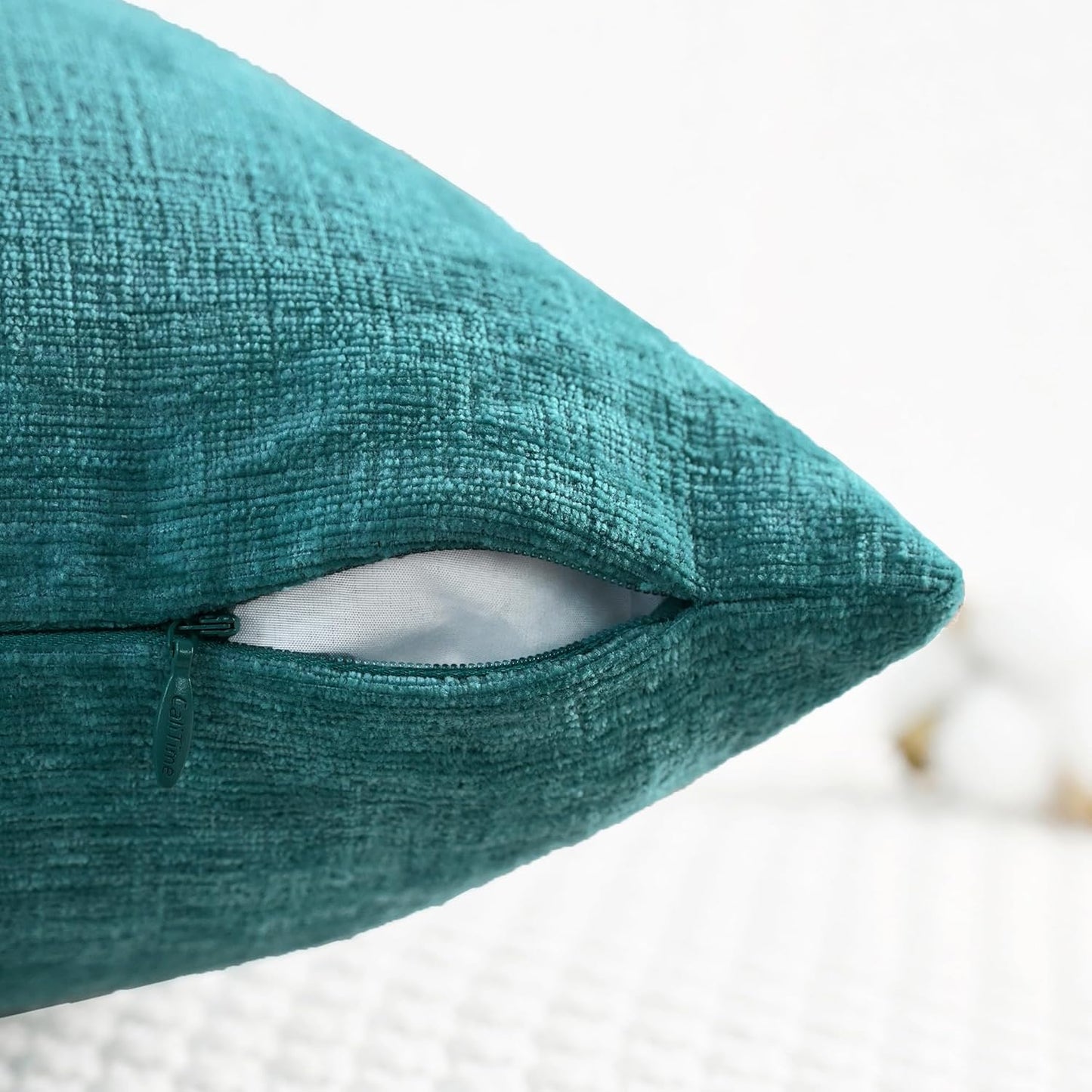 CaliTime Throw Pillow Covers Decorative 16 X 26 Inches Pack of 2 Cozy Chenille Cushion Cases for Couch Sofa Bed Living Room Home Teal