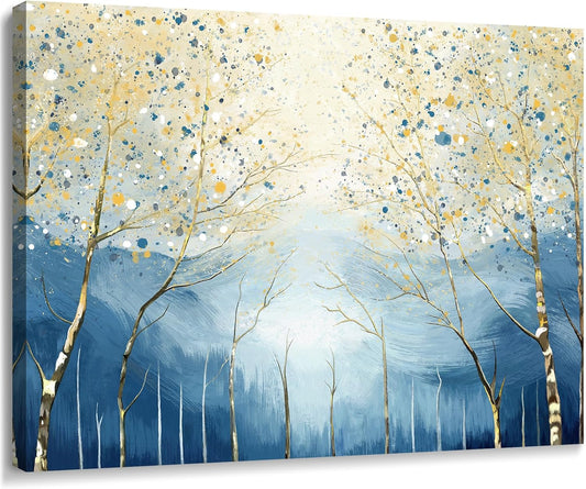 amatop Abstract Tree of Life Wall Art– Modern Blue Yellow Picture Forest Birch Mountain Canvas Print Minimalist Landscape Small Nature Artwork for Bathroom Bedroom Office Decor,16x12 Inch