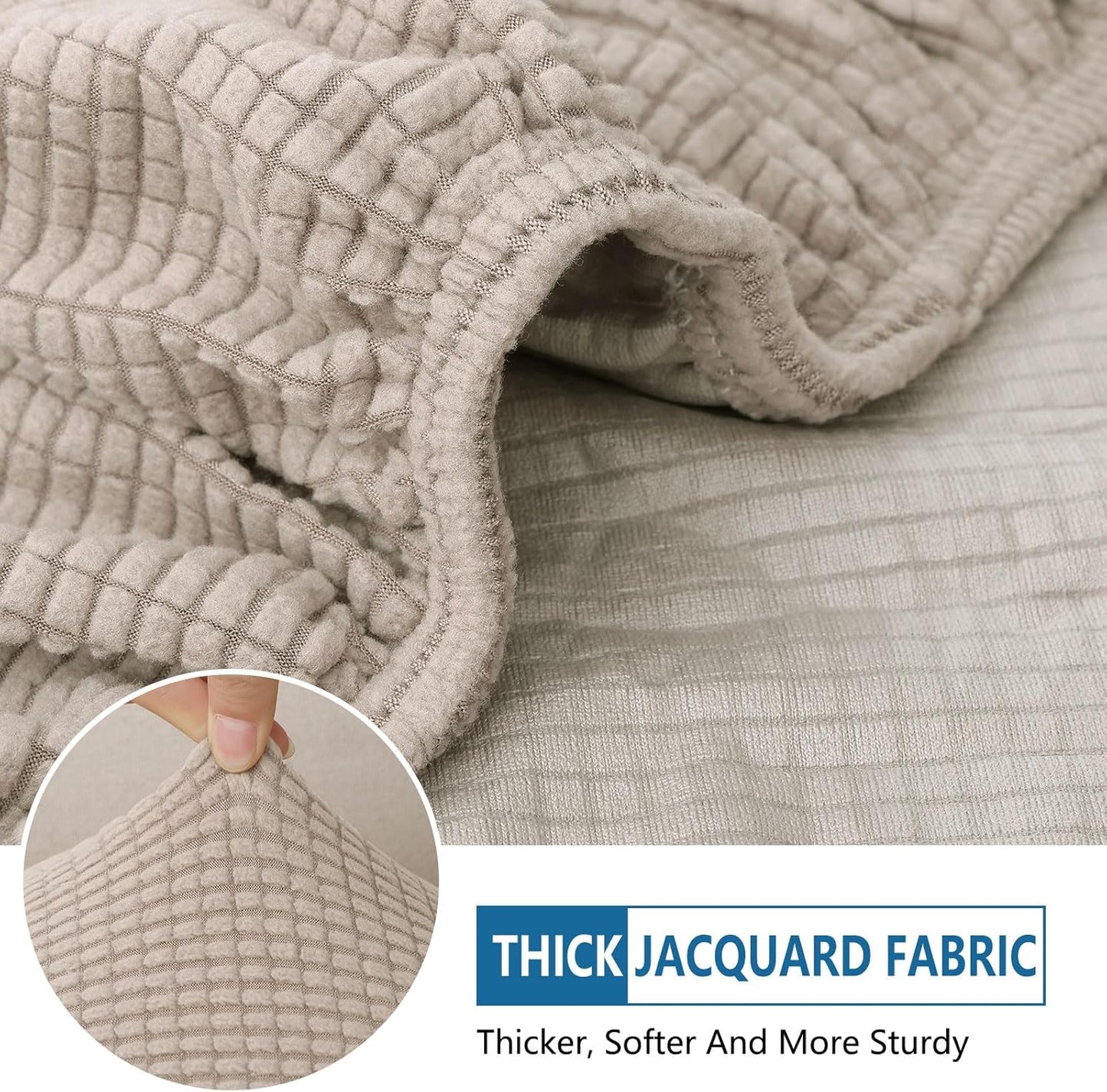 hyha Waterproof Couch Cushion Covers for Pets, Non Slip Sofa Seat Cover for Dogs Washable, Soft Thick Stretch Jacquard Fabric, Sofa Slipcovers with Elastic Bottom (1 Piece for Large, Taupe)