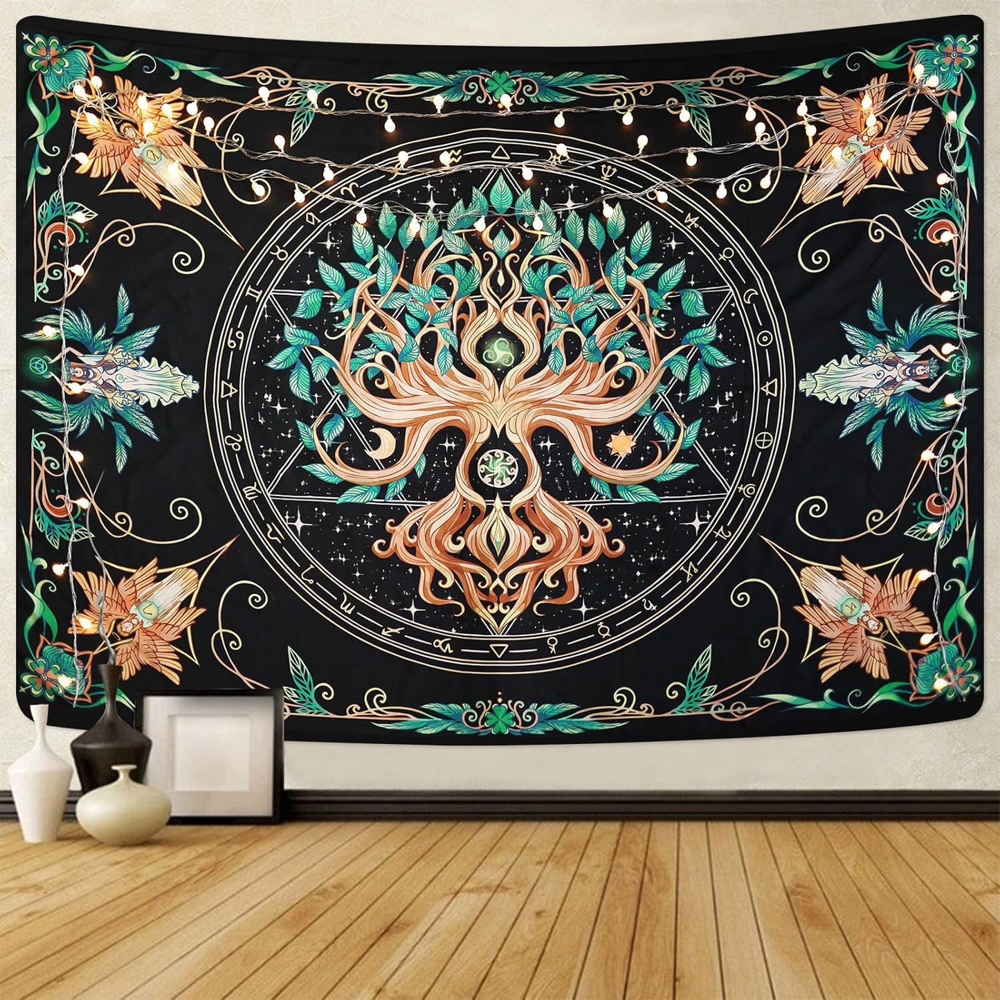 Tree of Life Tapestry - Natural Hippie Wall Hanging, UV Resistant, Machine Washable, Lightweight, Psychedelic Witchcraft Bedroom Decor for Bedroom, Living Room, Yoga Room - 79.92x59.84 Inch