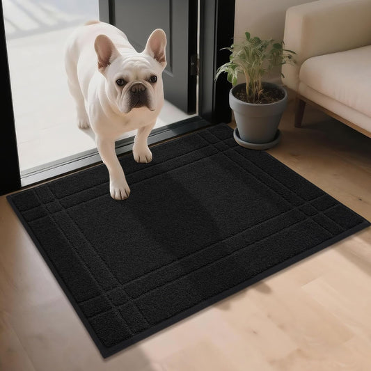 JSEI Entryway Rugs Doormat 24"x36", Non-Slip Dirt Trapper Door Mats Indoor, Washable Absorbent and Stain Resist Welcome Floor Mat for Front Door, Dog Door Mat, Muddy Wet Shoes & Paws, Black