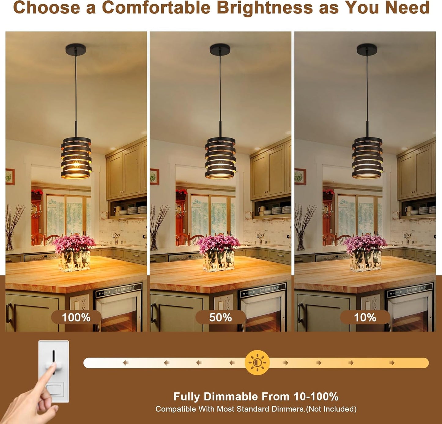 Modern Farmhouse Pendant Lights Kitchen Island, Industrial Multiple Rings Hanging Pendant Light Fixtures for Sink Bar Entrance Bathroom Hallway, Black with Gold Interior