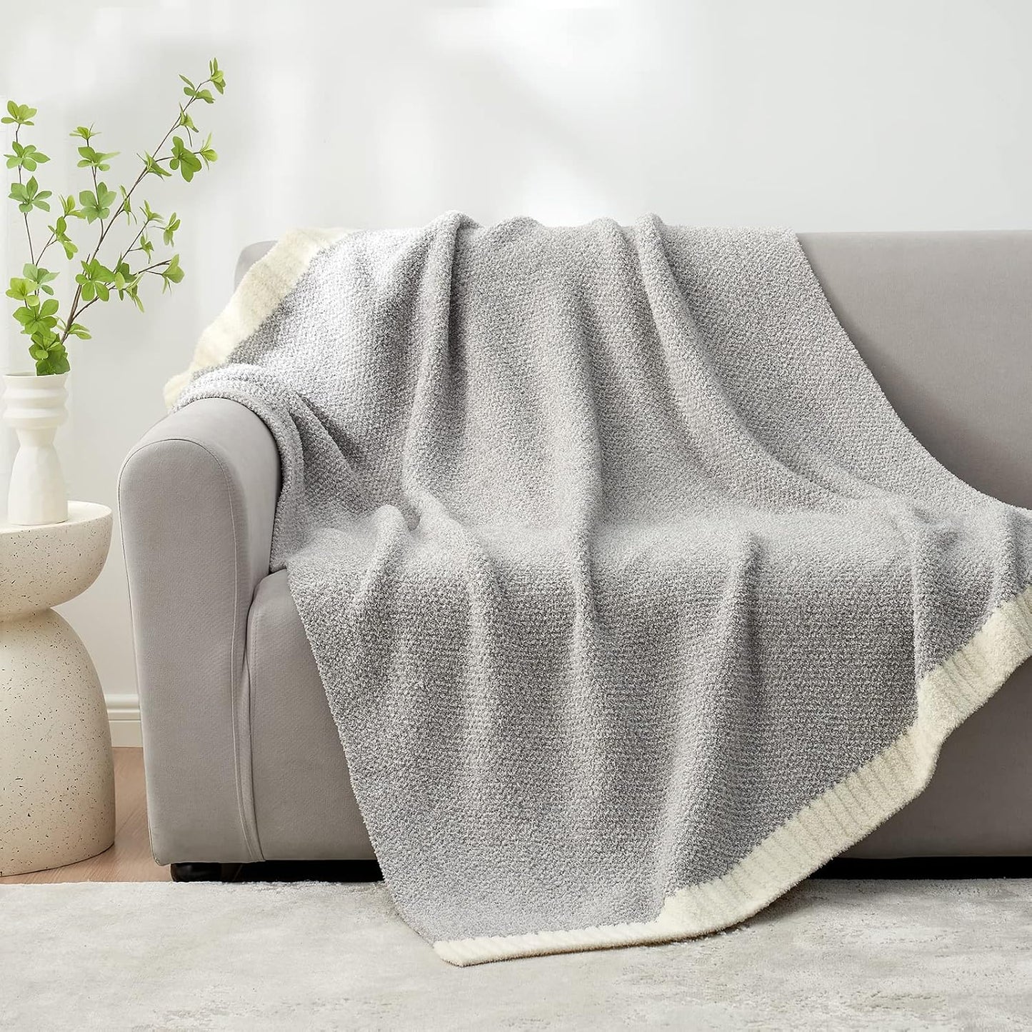 Snuggle Sac Heather Grey Throw XL Blanket for Couch, Super Soft Warm Blankets Cozy Knit Fuzzy Microfiber Throws Dupes for Sofa, Bed, Camping, Picnic, Heather Grey, 50x70 inches