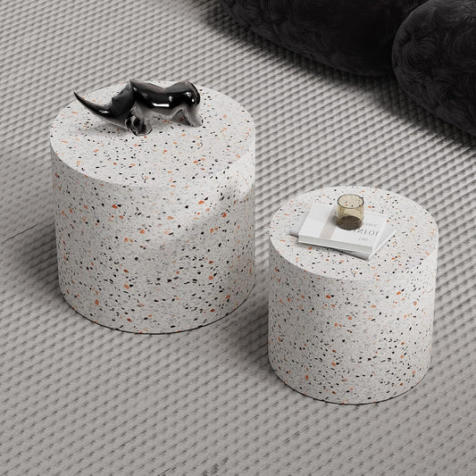 Round Nesting Coffee Tables Modern Terrazzo Coffee Table Small Round Coffee Table Circular Side Table Accent End Table Nesting Coffee Tables Set of 2 for Living Room (Terrazzo)