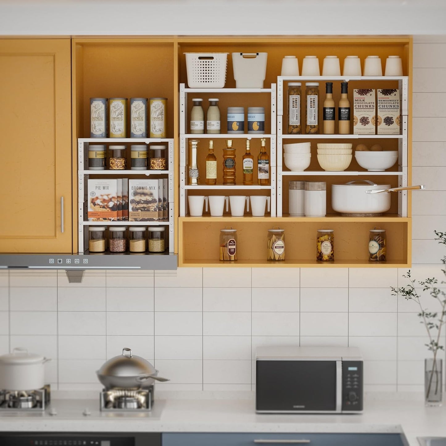 Expandable,Stackable Spice Rack,Seasoning Organizer and Storage,Spices Jar Racks for Cabinet,Countertop, Metal Pantry, Cupboard,Laundry Storages,Heavy Duty(2 Packs/Medium/White)