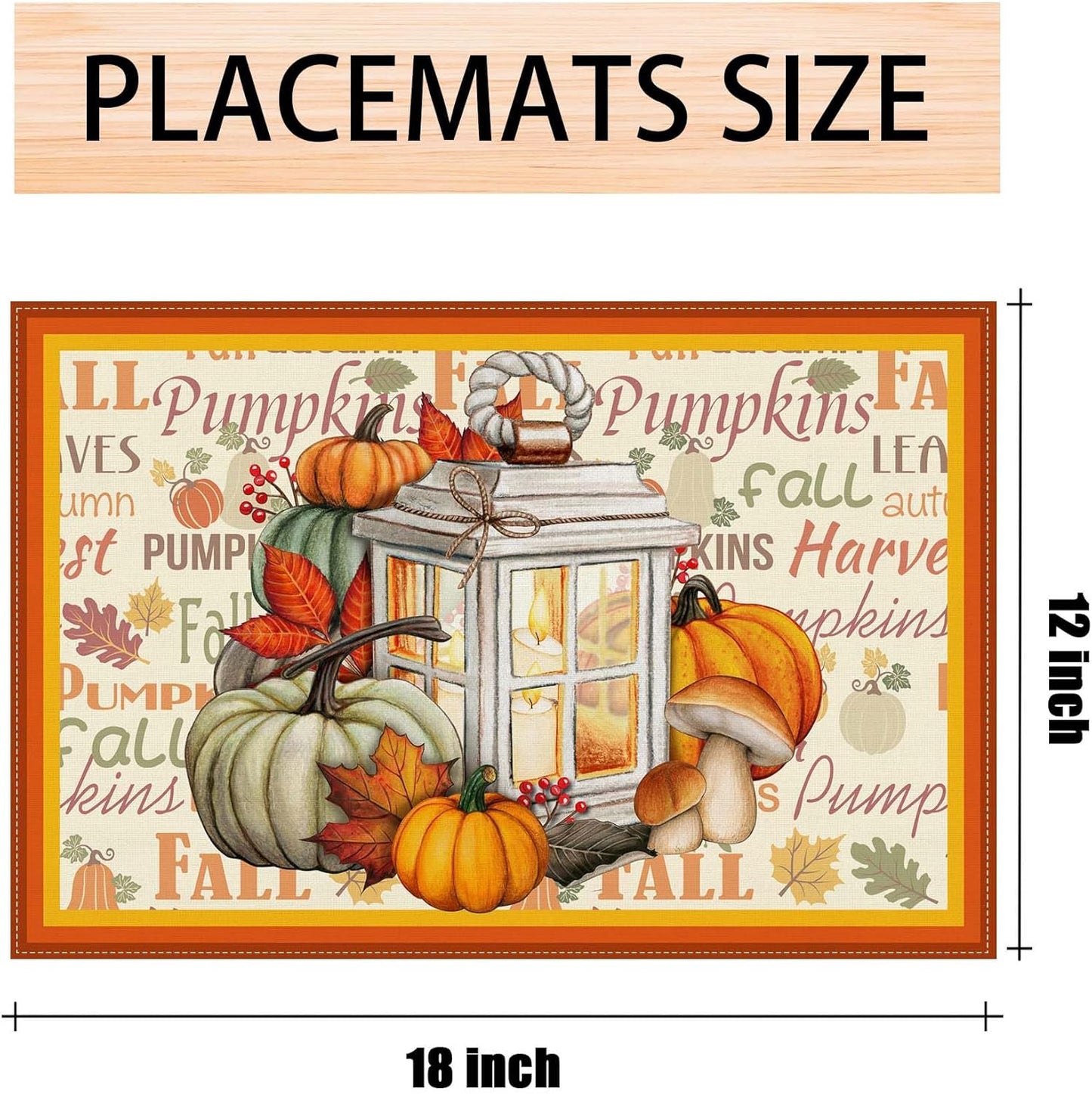 Linen Fall Placemats Set of 4 - Farmhouse Table Mats for Home Decor - Autumn Thanksgiving Kitchen Dining Room Table Decorations