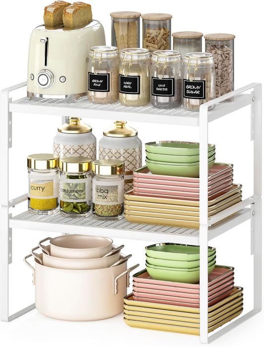 2 Pack Kitchen Countertop Organizer, Stackable Cabinet Shelf Organizer, 2 Tier Adjustable Kitchen Counter Shelves Riser For Pantry Cupboard Bathroom Organization And Storage, Desk Shelf,Spice Rack