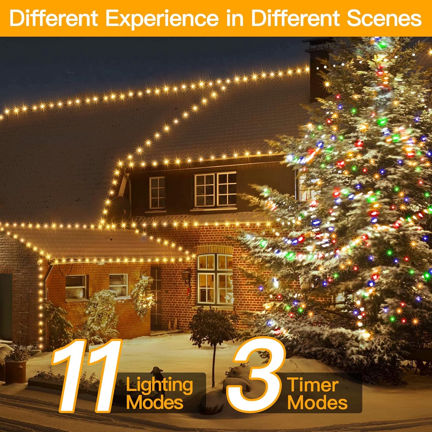 Ollny Christmas Lights 262 FT 800 LED IP67 Waterproof, Color Changing Christmas Lights Outdoor with Remote, 11 Modes Dimmable Timer Warm White to Multicolored Changeable String Lights for House Decor