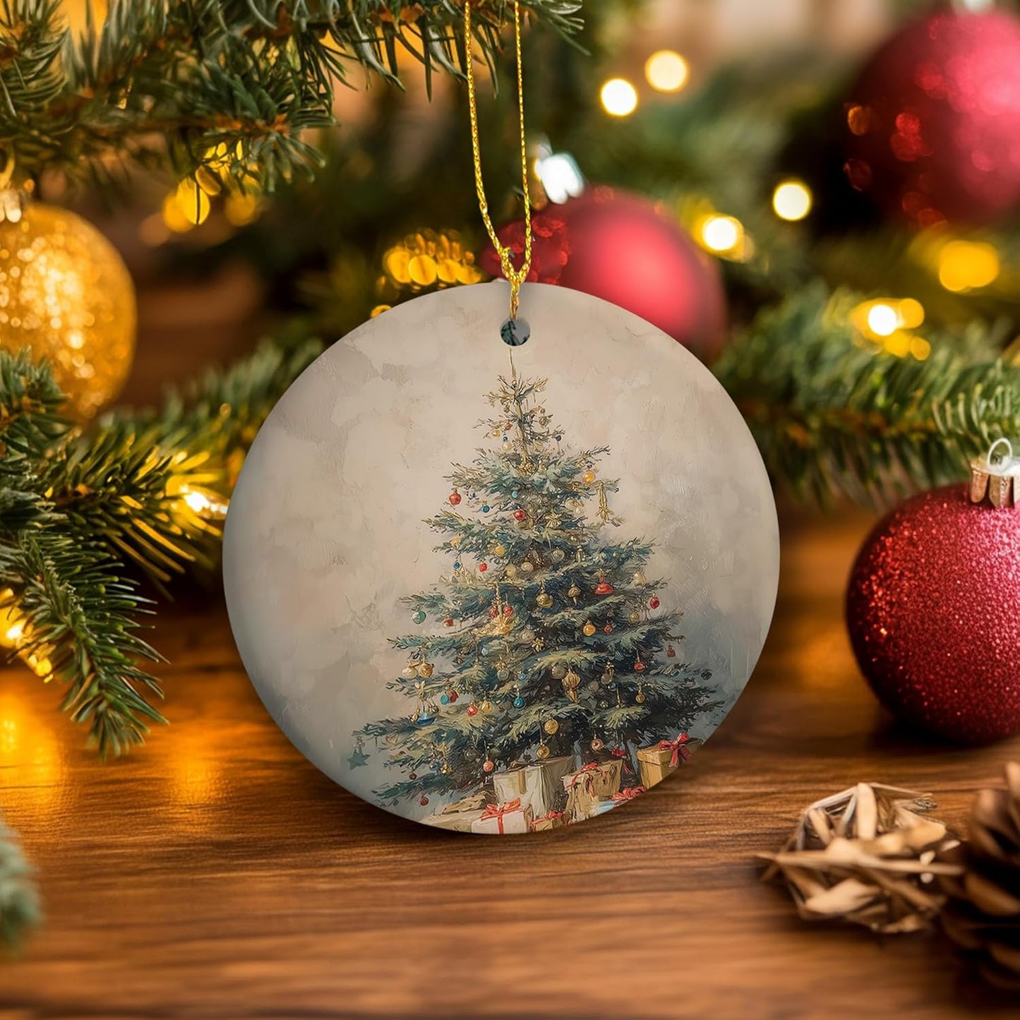 Vintage Farmhouse Christmas Ceramic Ornament Gifts, Rustic Cottagecore Winter Christmas Decorative Hanging Ornaments for Xmas Tree Holiday Party Decoration, Winter Xmas Tree Decorations