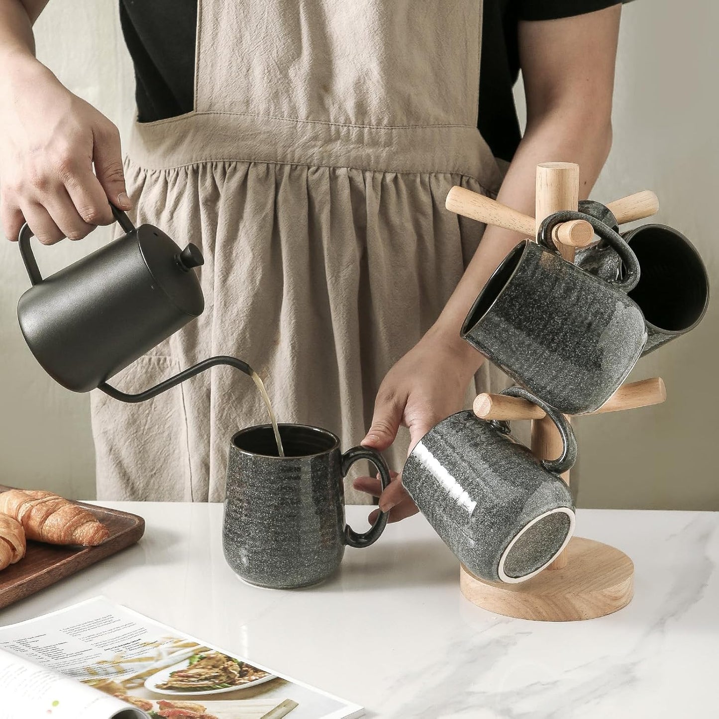 Hasense Ceramic Coffee Mugs - 15 OZ Large Coffee Cups Set of 4 with Handle for Hot Beverage, Porcelain Latte Mugs for Tea, Milk, Cocoa, Cappuccino and Mocha, Microwave and Dishwasher Safe, Grey