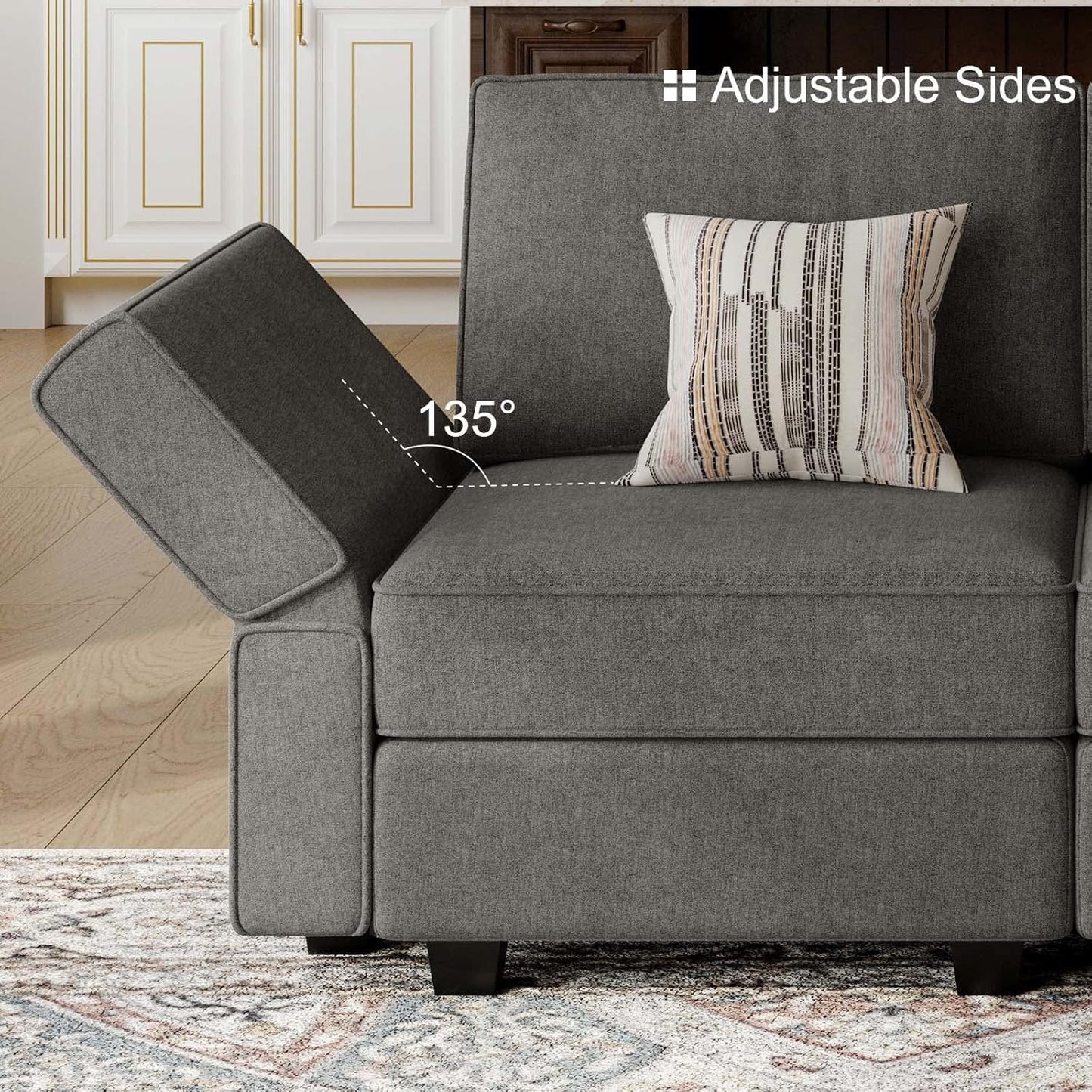 Belffin Terry Fabric Modular Sectional Sleeper Sofa Bed with Storage Convertible Sectional Couches for Living Room 6 Seaters Light Grey Modular Sofa