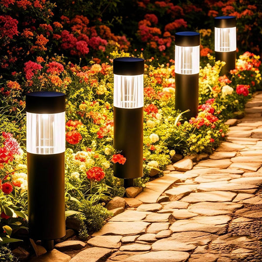 6 Pack Solar Lights Outdoor Waterproof IP65, Bright 35LM 3000K LED Pathway Lamps, Dusk to Dawn Solar Outdoor Lighting, Decorative Garden Lights for Front Porch, Entryway, Poolside, Backyard Decor