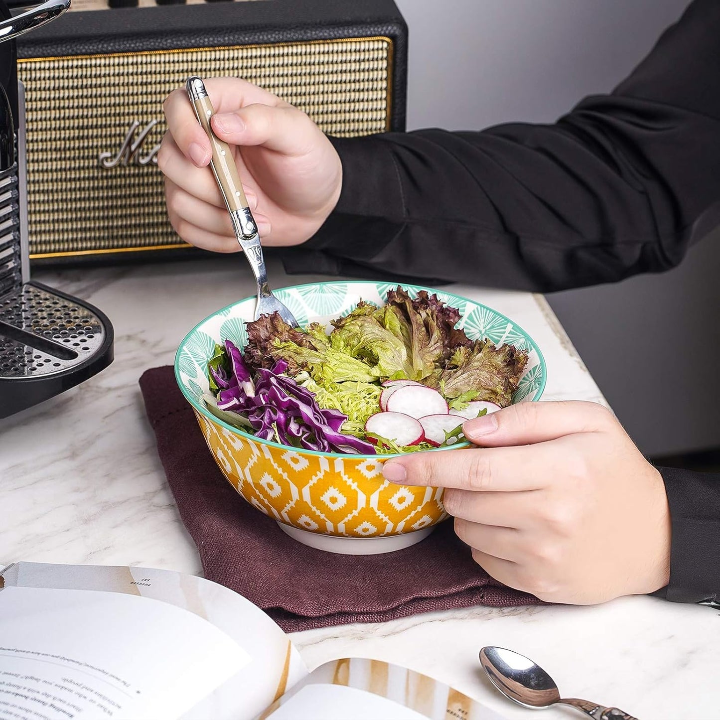 Selamica 7 inches Porcelain Cereal Bowl Set - Set of 6, Ceramic bowls, Soup Bowl Set for Cereal, Soup, Salad and Pasta, Assorted Colors