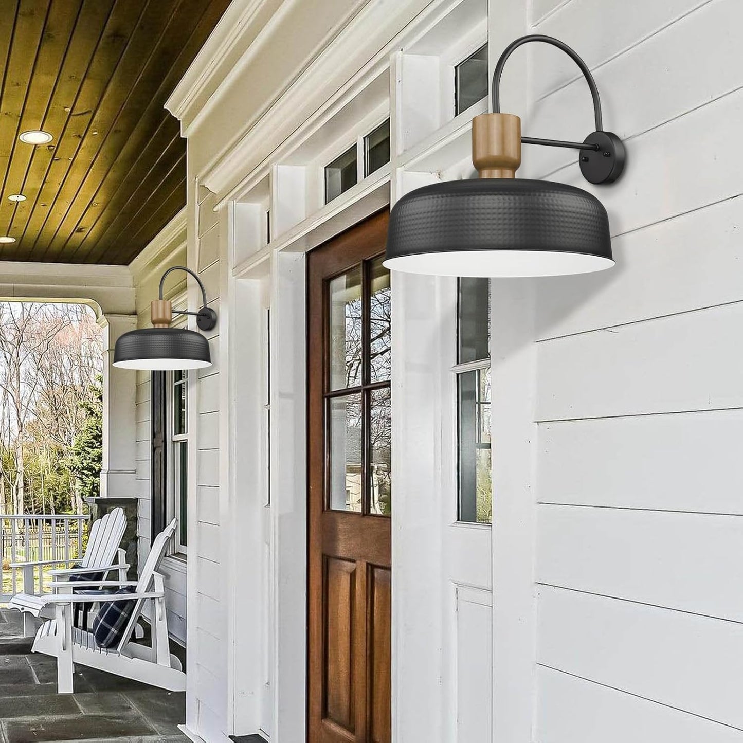 Outdoor Barn Light Gooseneck Barn Light, Farmhouse Exterior Wall Mount Light Vintage Wall Lighting Fixture Industrial Sconce Lantern for Porch, Entryway, Garage, Black, 2 Pack, Large