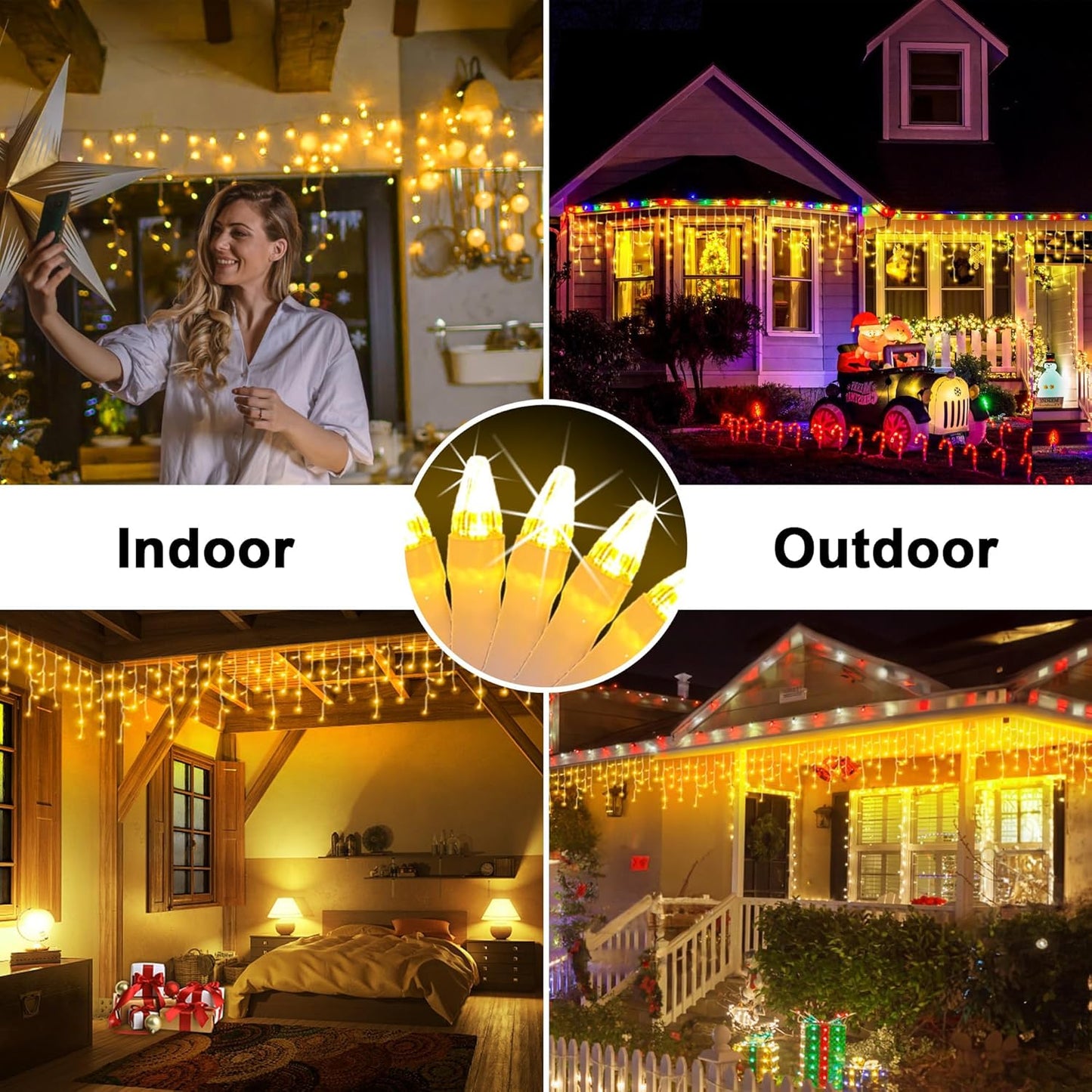 132FT 1332 LED Outdoor Christmas Lights - 296 Ice Drops, 12 Pro Modes with Timer Memory & Brightness, Waterproof Hanging Ice String Light for Holiday Wedding Garden Fence House Decor (Warm White)