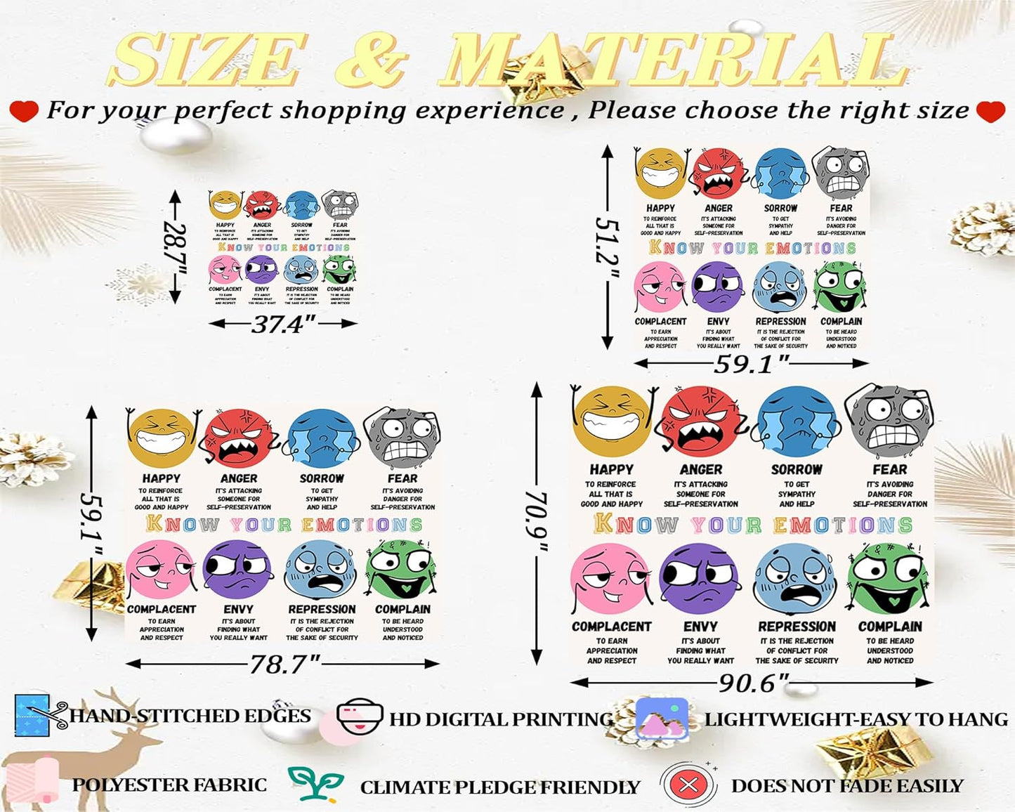 dueeia Mental Health Therapy Tapestry Wall Hanging Counseling Office Classroom Inspirational Motivational Tapestries for School Bedroom Living Room Wall Decor (90.6"x70.9")