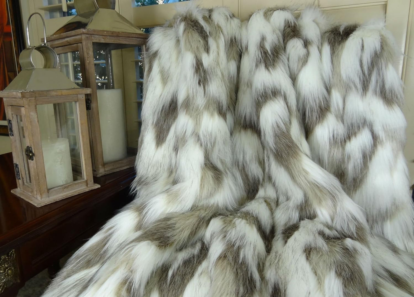 Ivory Faux Fur Throw Blanket & Bedspread - Tibet Fox Fur - Ivory Beige Luxury Faux Fur - Throw Blanket - Luxury Soft Faux Fur, Made in US, 16445