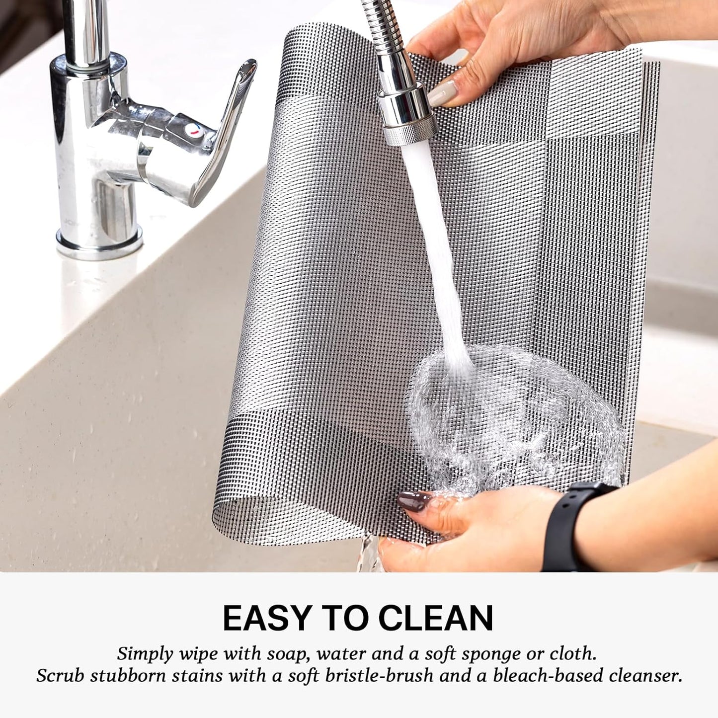 LEXMORE Placemats Set of 8 Vinyl/Plastic Woven Place Mats for Kitchen Table Indoor/Outdoor Washable Placemat Wipeable Dining Table Mats(Silver Cube)