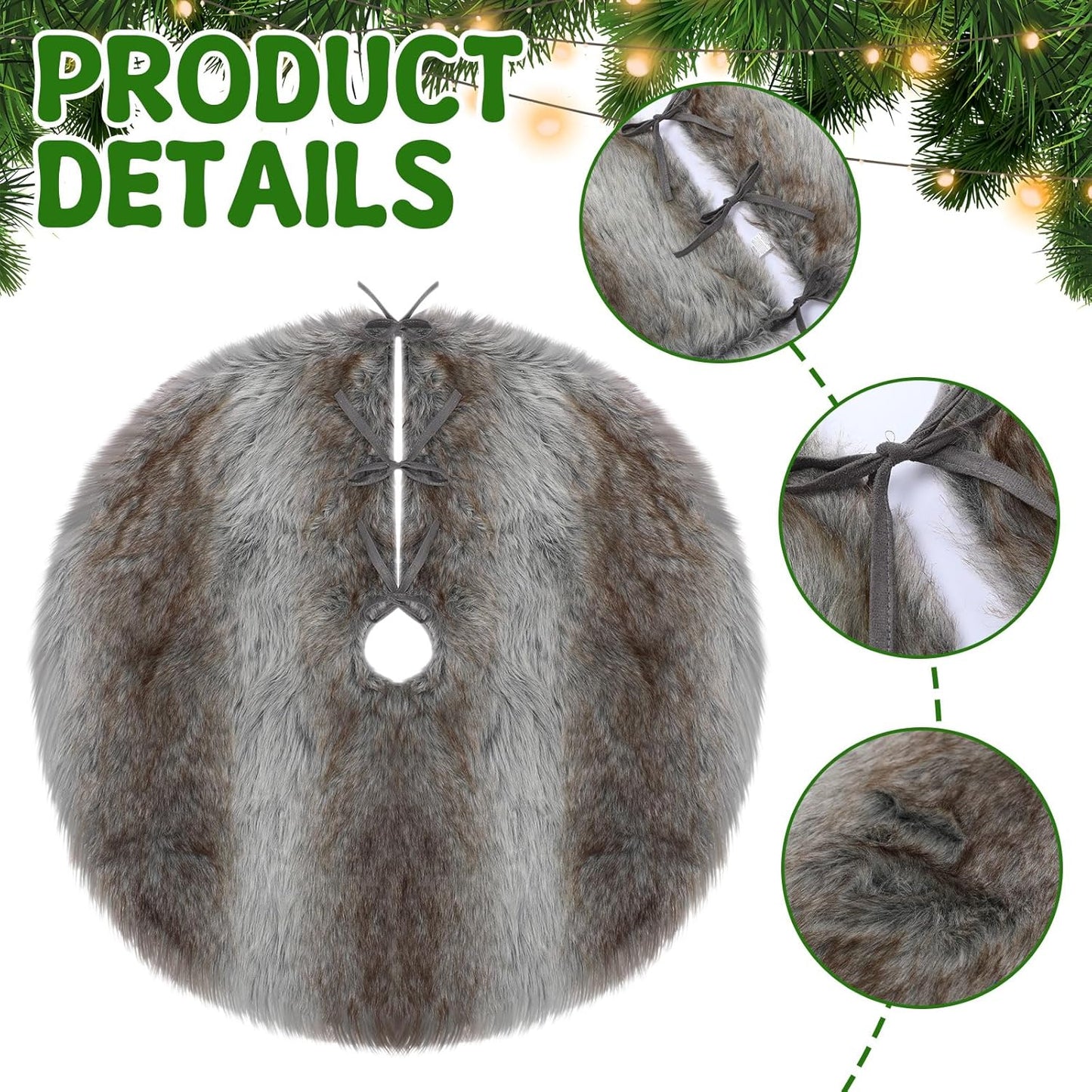 Sumind 30 Inch Christmas Tree Plush Skirt Grey White Stripe Faux Fur Christmas Tree Skirt Decoration for Xmas Party Mat Winter Holiday Home Decorations